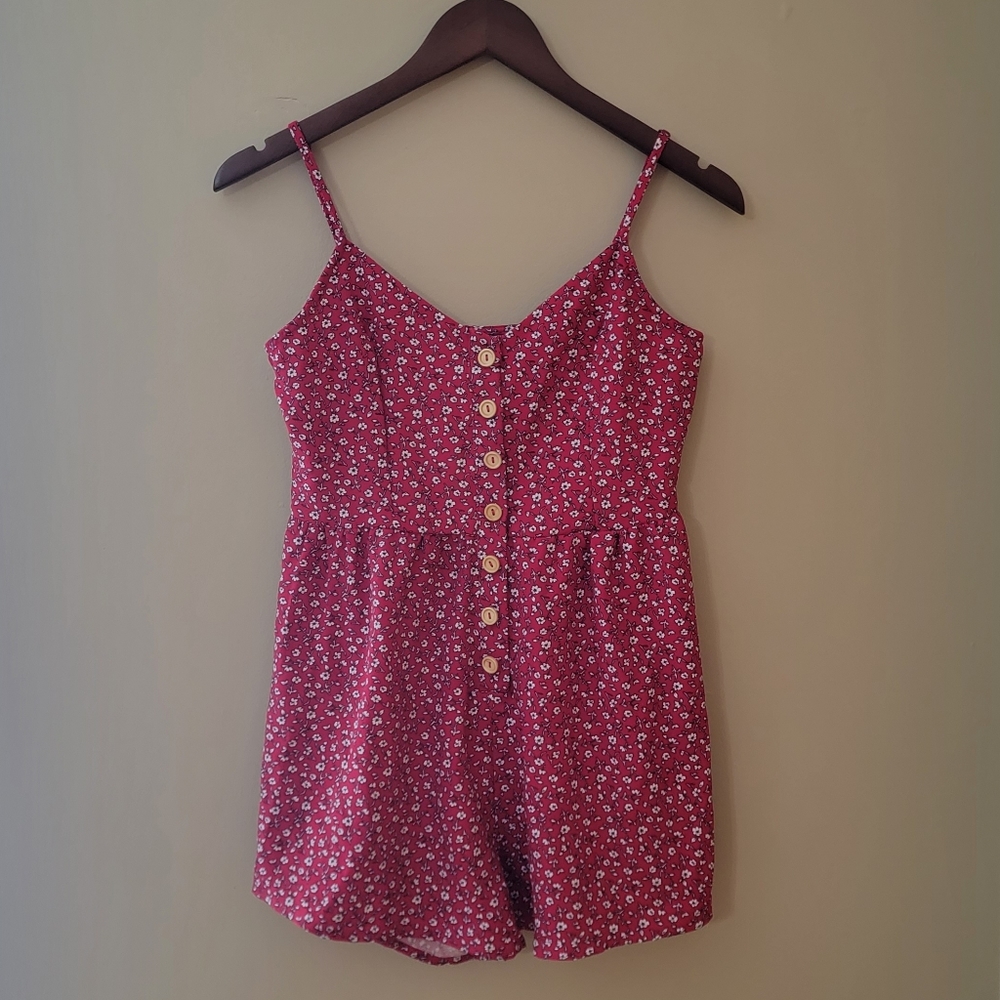 Girls XS Romper - Red with Flower Design